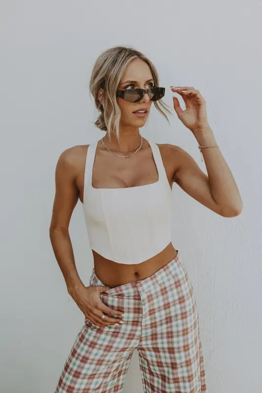 Dyln Corset Top In Beige